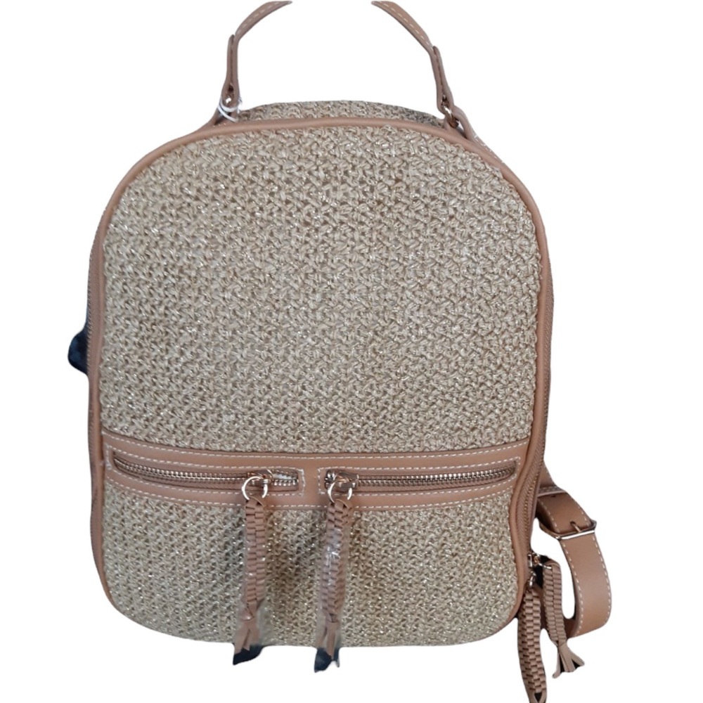 Tommy Bahama Tan & Gold Metallic Backpack NWOT!